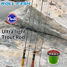 ROLLFISH Ultraleichte tragbare Kohlefaser UL Spinning/Casting Forellen-Angelrute Fuji-Guides + 100 m/109 Yards Angelschnur