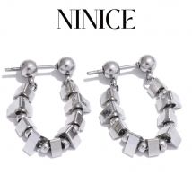 NiNice Edelstahl Dreieck Perlen Kette Anhänger Ohrringe 18K PVD vergoldet wasserdicht Modeschmuck Großhandel