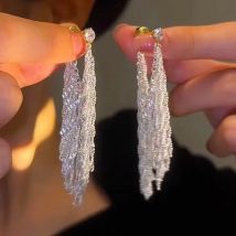 Neue Trend Zirkon Lange Wasserfall Kette Quaste Ohrringe für Frauen Elegante Zarte Temperament Damen Hochzeit Party Premium Geschenk