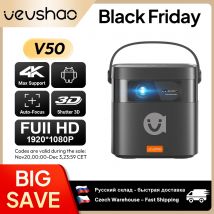 VEVSHAO V50 Proyector portátil 4K 3D WiFi Full HD1080P 2 altavoces integrados de 10W Proyectores de cine en casa con batería de 7000mAh