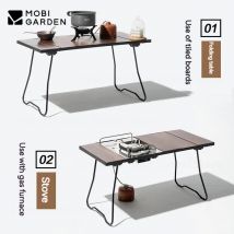 MOBI GARDEN Camping Outdoor Tragbarer Tisch Wandern IGT Kombination Tisch aus schwarzem Walnussholz Klappbarer Mehrzweck-Massivholztisch BBQ