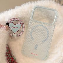 Simple Striped With Plaid Fold Love Heart Bracket Magnetic Phone Case For iPhone 17 16 15 14 13 12 Pro Max Shockproof Soft Cover