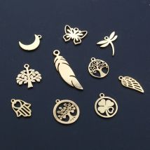 10 sztuk/partia 316 pozłacane drzewo księżyc motyl ze stali nierdzewnej małe Charms wisiorek na naszyjnik DIY tworzenia biżuterii