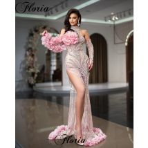 Abiti da ballo con cristalli rosa dolci abiti da sera a sirena con cavezza di lusso alta con spacco laterale abiti da celebrità