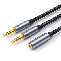 Cavo audio stereo Aux da 3,5 mm Canale vocale sinistro e destro Cavo adattatore da 1 a 2 Linea di separazione con manicotto Cavo da femmina a maschio