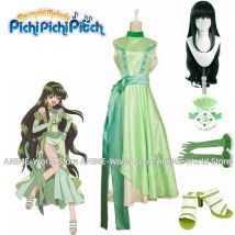 《Tamaño personalizado》 Anime Mermaid Melody Pichi Pichi Pitch Toin Rina vestido Cosplay disfraz con guantes Prop collar traje peluca zapatos