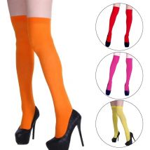 Neonfarbene Oberschenkelstrümpfe für Damen, sexy Strümpfe, orange, gelb, Abendparty, kniestrümpfe für Damen und Mädchen
