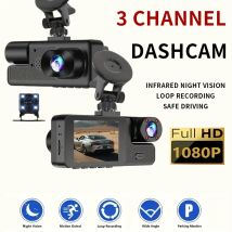 Dash Cam 1080P HD a 3 obiettivi con connessione mobile per visione notturna Telecamera per veicoli multi-obiettivo per vista posteriore interna anteriore per qualsiasi modello di auto