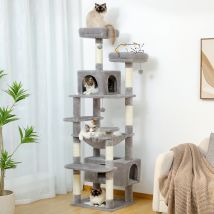 Grande torre per gatti per gatti da interni con tiragraffi rivestiti in sisal Spaziosa amaca, posatoi imbottiti e condotti grigi