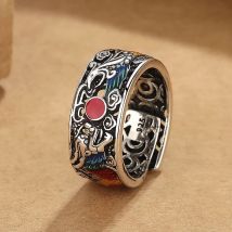 Vintage farbige Emaille Drachen Phoenix spielen Perlen Ring für Männer hohle glück verheißende Wolken trend ige s925 männliche Ring Schmuck Öffnung