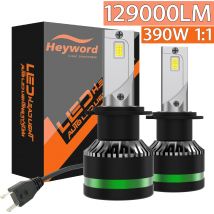 Heyword 2Pcs Car Headlight H4 H7 LED H11 9005 9006 H1 Auto Bulbs 390W 129000LM Light Lamp 6000K 12V Led Headlight Bulbs