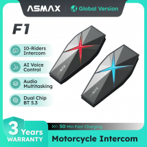 ASMAX-intercomunicador de malla F1 para motocicleta, altavoces AI Voice HD de 40mm, batería de 1250mAh, sistema de comunicación de casco de nivel profesional, versión Global Compartir música