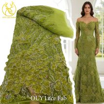 Encaje Verde de Lujo 3D Africano de Alta Gama con Bordado de Cuentas, Tela de Encaje con Lentejuelas Francesas Nigerianas 2026 para Vestidos de Fiesta y Boda para Mujer