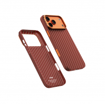 KZDOO Keivlar Original Carbon Fiber Orange Square Camera Frame Durable Classic Slim Thin Case for iPhone 17/17air/17pro/17promax