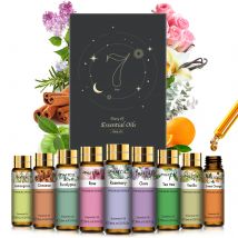 PHATOIL 9-teiliges ätherisches Öl-Set für Diffusor, 10 ml, Rosen-Rosmarin-Eukalyptus, süße Orange-Vanille, Teebaum, Zitronengras-Zimtöle