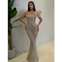 2024 Women Celebrity Sexy Strapless Sequins Diamonds Crystal Sparkly Maxi Long Gowns Dress Elegant Evening Party Club Vestido
