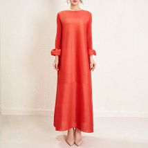 2024 Miyake Plissee Kleid frauen Rundhals Langarm Casual Lose Dame Elegante frauen Kleid