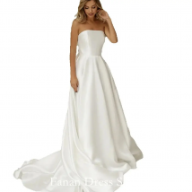 Fanan Simple Minimalist Strapless Mikado Wedding Dress A-Line Customized Satin Ruched Ivory Bridal Party Gown Vestidos De Novia