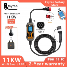 feyree Przenośna ładowarka EV Typ2 11KW 16A 3-fazowa aplikacja Wi-Fi Wersja Bluetooth Kabel ładujący EVSE Wtyczka 5m CEE do samochodu elektrycznego