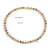 Brass Metal Necklace/Bracelet with Colorful CZ Stone Flowers and Four-Leaf Clover Jewelry 1 Piece Unisex Couple Gift