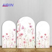 Wildflower Arch Backdrop Cover Pink Floral Butterfly Birthday Baby Shower Girl Party Decor Cake Portrait Photozone Background