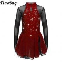 Kinder Mädchen Gymnastik Eiskunstlauf Kleid Strass Mesh Langarm Tutu Trikot Kleid Bühne Leistung Ballett Tanz Kostüm