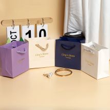 20/50/100Pcs Chic Custom Logo Jewelry Paper Handle Tote Bag Small Gift Packaging Shopping Candy Cosmetic Candy Organizer Handbag