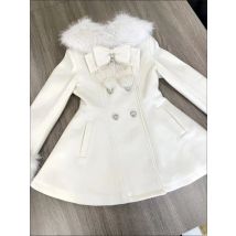 Japanese Autumn Winter Elegant Kawaii Coat Women Faux Fur Collar Long Sleeve Tops Casual Lolita Bow Button Warm Sweet Jacket New