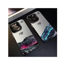Phone Case For IPhone 16 15 14 Plus 13 12 11 Pro MAX 16E Snow Mountain Landscape Sunset Plating Matte Hard Phone Back Cover