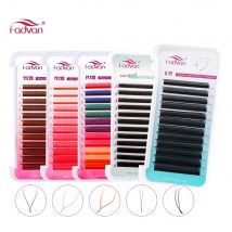 FADVAN YY/U-Form 8–14 mm D/C Curl Wimpernverlängerung, bunt, braun/Mixfarben/Farbverlauf, rosa/schwarz, Volumenfächer, brasilianische Kunstwimpern