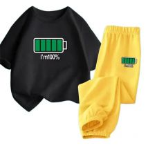 Kinder lustige Batterie Kleidung setzt Jungen Sommer kurze Ärmel Baumwolle T-Shirt und Anti-Moskito-Hose 2 stücke Anzug Kinder Sport bekleidung