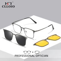 CLLOIO Titanio 3 In 1 Magnete Clip Occhiali Miopia Ottica Per Gli Uomini Occhiali Da Sole Polarizzati Ipermetropia Occhiali Da Lettura Da Vista