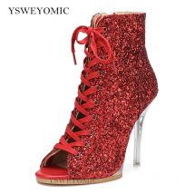 Platform Heel 11.5cm High Dance Heels Red Silver Glitter Outdoor Heels Dance Shoes Indoor Outdoor Customized Logo Dance Shoes