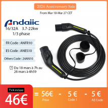 Cable de carga EV tipo 2 para vehículo eléctrico, Cable trifásico para estación EVSE, enchufe hembra a macho, 16A, 32A, 3,6 kW, 22kW