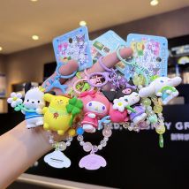 Sanrio Cartoon Animal Kuromi Pompom Purin Cinnamoroll Melody Pachacoo Pendant Keychain Key Ring Action Figure Model Toy Gifts