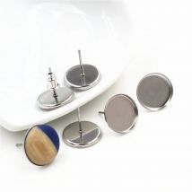 ( No Fade ) 12mm 10mm 8mm 20pcs Stainless Steel Earring Studs,Earrings Blank/Base,Fit 8-12mm Glass Cabochons;Earring Bezels