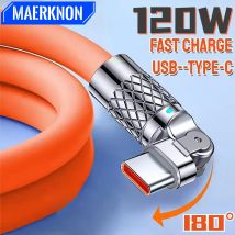 Cavo USB C a ricarica rapida da 120 W 6A Cavo con data del caricatore del telefono a gomito con rotazione di 180 gradi per iPhone Samsung Xiaomi Cavo di ricarica rapida