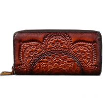 3D Floral Frauen Echtes Leder Geldbörse Vintage Damen Echtes Kuh Leder Brieftasche Große Kapazität Rindsleder Kupplung Handtasche