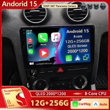 Android 15 2K QLED Radio Samochodowe z Androidem do Audi A3 2 8P 2003-2013 S3 2 2006-2012 RS3, Multimedialny Odtwarzacz Wideo, GPS, Stereo, CarPlay, 4G