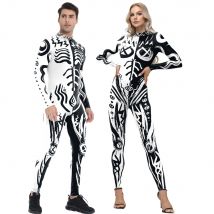 [Du bist mein Geheimnis] Halloween Herren Sexy Graffiti Schwarz und Weiß Tribal Wizard Eyes Jumpsuit Karneval Party Cosplay Zentai Anzüge
