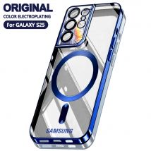 Magnetic Plating Cover Clear Case For Samsung Galaxy S23 Fe S24 Plus S25 Ultra Apple Magsafe Silicone Cases Lens Protect Glass