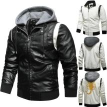 Herbst Winter Bomber Lederjacke Männer Skorpion Stickerei Kapuzen jacke Pu Leder Motorrad Herren Ryan Gosling Drive Jacke