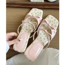 Frauen Hausschuhe Sommer Neue High Heels Quadratischen Kopf Offene spitze Bogen Sandalen Lässige Mode Süße Anomalous Hausschuhe