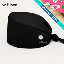 Unisex schwarz chirurgische Arbeits kappe mit Knopf Pflege 100% Baumwolle chirurgische Kappe Frauen Haustier Krankenhaus Zahnarzt Spezialist Krankens ch wester Hut