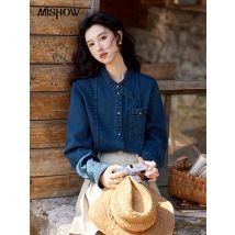 MISHOW Camicia di jeans in cotone 100 Camicia a maniche lunghe retrò francese per donna 2025 Primavera Loose Fit O Collo Camicia casual Top MXE12C0384
