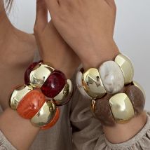 PuRui Mode Persönlichkeit Chunky Harz Breite Armbänder Frauen 2025, Neue Vintage Vielseitig Elastische Seil Armreif Femme Auf Hand Schmuck