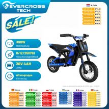 EVERCROSS TECH Moto Elettrica per Bambini EV12M - Motore 300W, Velocità Massima 25 km/h, Autonomia 15 km, Pneumatici 12 Pollici, Motocross per 3-12 Anni