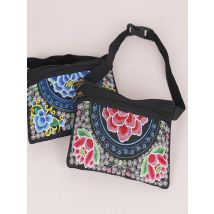 National Women Ethnic Style Peony Waist Bag Min Shoulder Bag Embroidery Crossbody Handbag Tote Portable 2025 New Embroidered