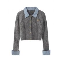 Womens Grey Cardigan Knitted Sweater Harajuku Aesthetic Y2k Long Sleeve Sweater Jumper Vintage Aesthetic Clothes 2026 New Shirt