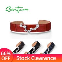 SANTUZZA 925 Sterling Silver Bracelet Bangle for Women Adjustable Red/Black/Brown/Blue Leather Pisces Constellation Fine Jewelry